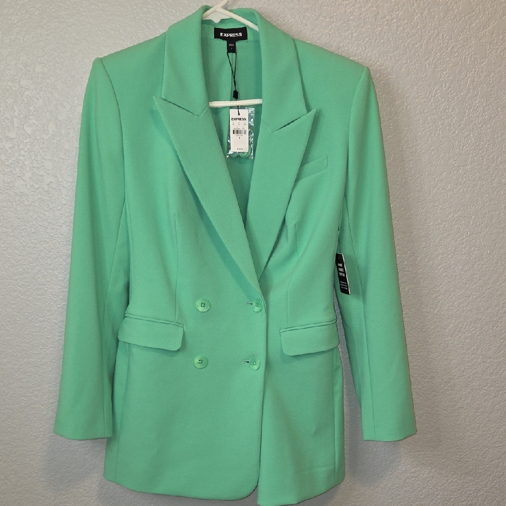 Express Women's Light Green Double-Breasted Blazer